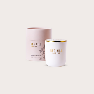 Red Hill Candle Co. Vanilla & Caramel Candle and it's candle packaging 
