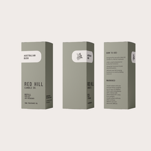 Australian Bush Felt Flower Air Freshener Oil packaging box in different point of views. 
